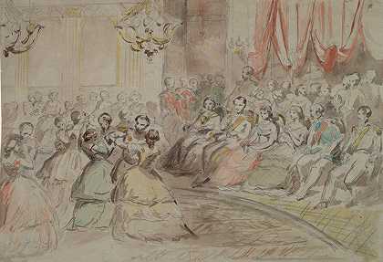 国家舞会，大概是拿破仑三世`A State Ball, Presumably with Napoleon III (ca. 1855) by Constantin Guys
