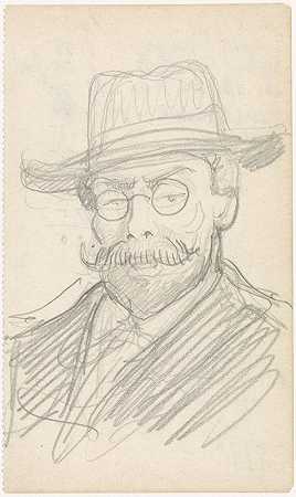 一位戴着帽子和眼镜的绅士的肖像`Portret van een heer met hoed en bril (1869 ~ 1925) by Antoon Derkinderen
