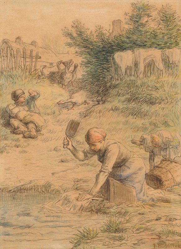 洗衣房`La Lavandière (ca 1860) by Jean-François Millet