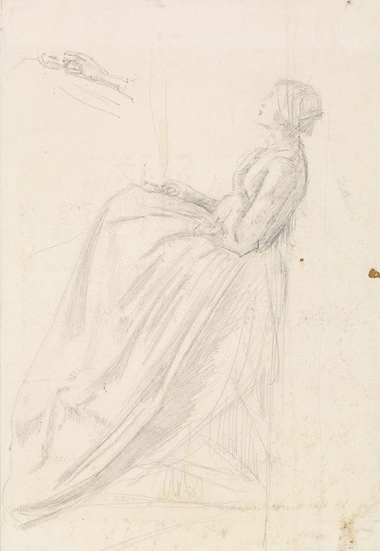 女-一个坐着拿着灯的女人的素描`Female – Sketch of a Seated Woman Holding Lamp (1860) by Sir John Everett Millais
