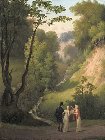 魔鬼利塞隆庄园的s裂缝。莫恩岛`The Devils Cleft at Liselund Manor. The Island of Møn (1809) by Christoffer Wilhelm Eckersberg