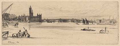 老威斯敏斯特桥`Old Westminster Bridge (1859) by James Abbott McNeill Whistler