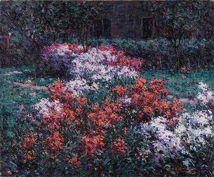 福禄考花园`The Phlox Garden (circa 1906) by Hugh Henry Breckenridge