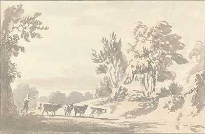 赶牛的牧民`Herdsman driving Cattle by Anthony Devis