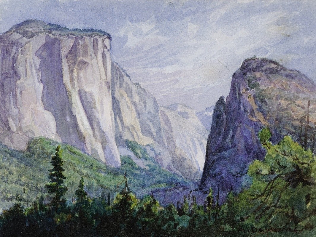 约塞米蒂古城灵感之路`Yosemite from Old Inspiration Road (1920) by Albert Thomas De Rome
