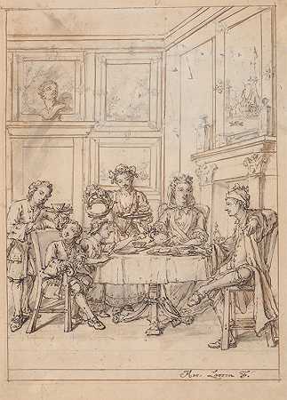 茶话会`The Tea Party (ca. 1770) by Marcellus Laroon the Younger