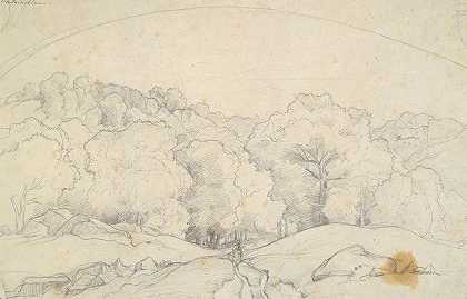 枫丹白露森林`Forest of Fontainebleau (Rideau d’arbres et chemin en foret de Fontainebleau) (ca. 1831) by François Edouard Bertin