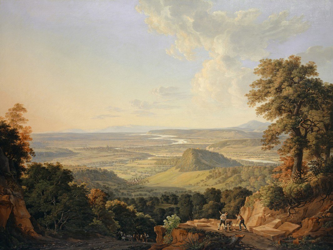 从Muttenz采石场看巴塞尔`View from the Muttenz Quarry toward Basel (1811) by Peter Birmann