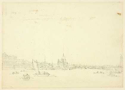 从泰晤士河看伦敦`Study for View of London from the Thames (c. 1809) by Augustus Charles Pugin
