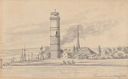 从南面看特拉维门德灯塔`The Lighthouse of Travemünde Seen from the South (1834) by Martinus Rørbye