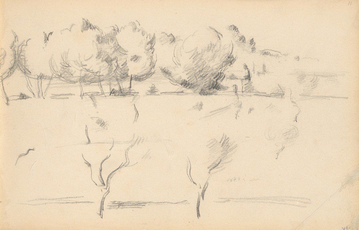 绿树成荫`Landscape with Trees (1895~1898) by Paul Cézanne