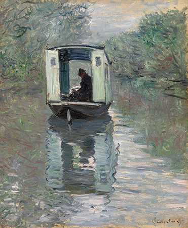 工作室船`The Studio Boat (Le Bateau~atelier) (1876) by Claude Monet