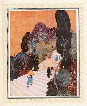 阿拉丁找到了神灯`Aladdin finds the Magic Lamp (1914) by Edmund Dulac