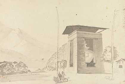 陶萨登附近`Near Taussadon [Tashicho Dzong] (1783) by Samuel Davis