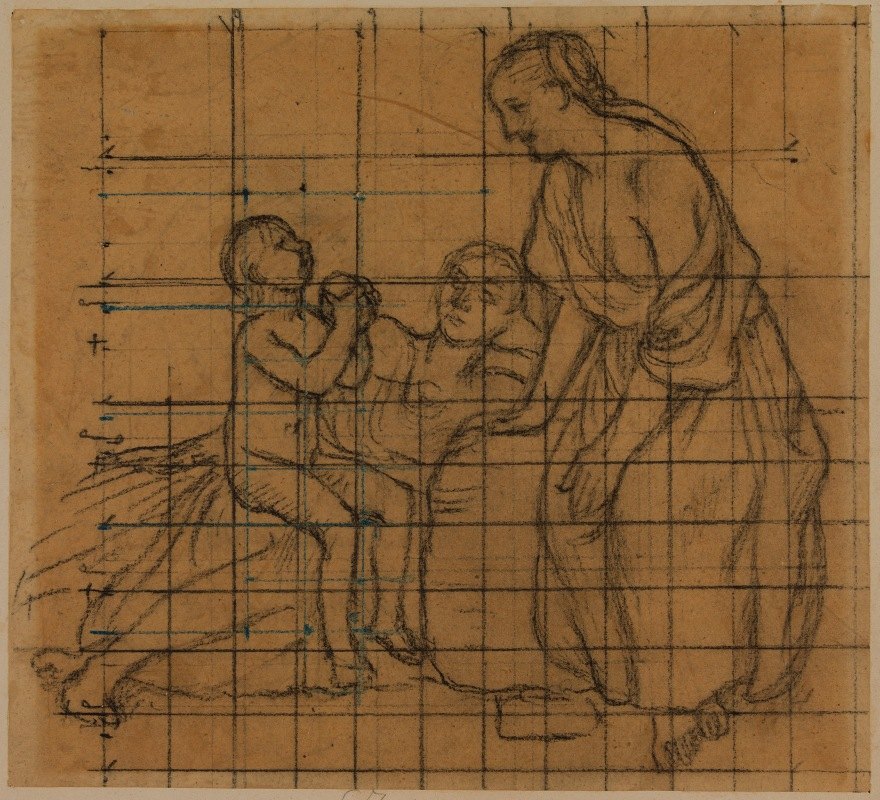 两名女性和一个孩子`Groupe composé de deux femmes et dun enfant (1878~1882) by Pierre Puvis de Chavannes