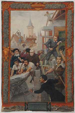 摧毁火星门城堡`Destruction du Château de la Porte Mars (1882) by Fernand Lematte