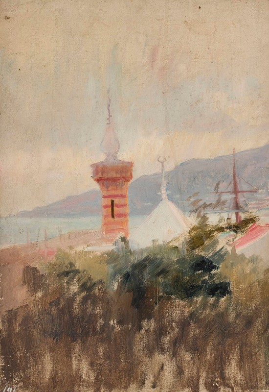 阿鲁普卡的清真寺。从克里米亚之旅`Mosque in Alupka. From the journey to Crimea (between 1887 and 1899) by Jan Ciągliński