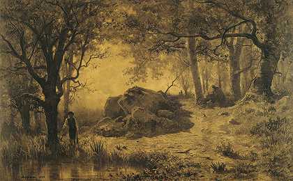树林边的池塘`Pond at the Edge of the Wood (1862) by Adolphe Appian