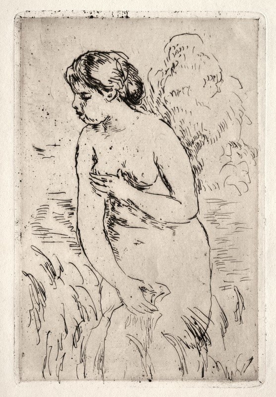沐浴者跪着站起来`Bather Standing Up to Her Knees (1910) by Pierre-Auguste Renoir
