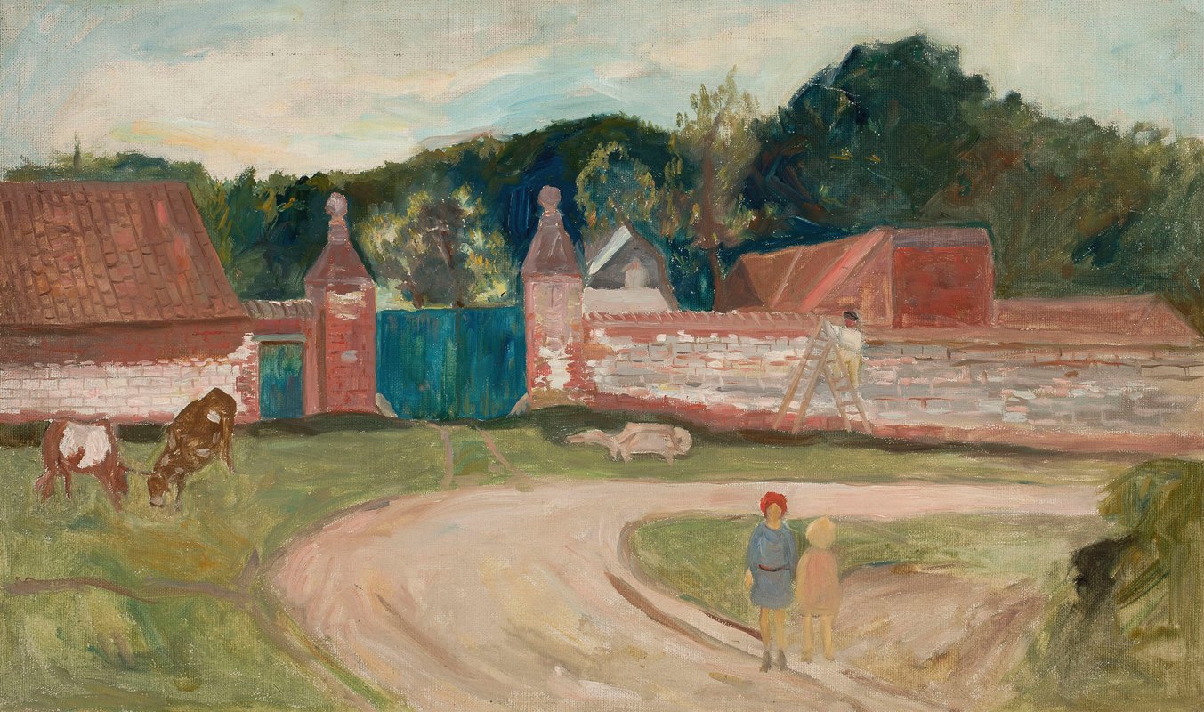 农场前面的路`Road in front of the farm (1926) by Tadeusz Makowski
