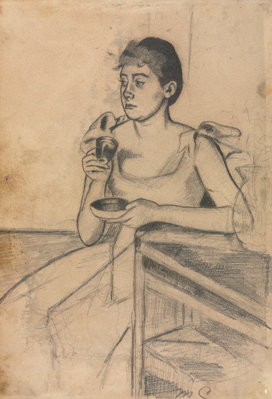 餐后咖啡（recto）`After~Dinner Coffee (recto) (c. 1889) by Mary Cassatt