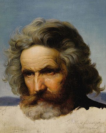 留胡子男人的研究`Study of a Bearded Man by Karl Friedrich Lessing