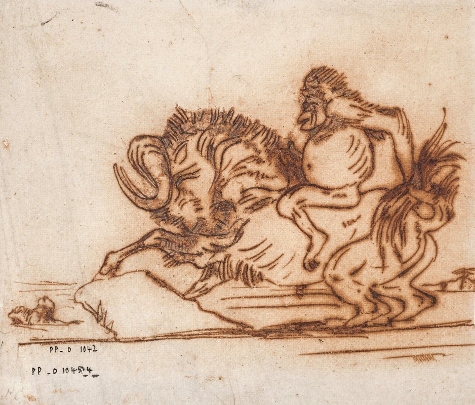 羚羊上的猩猩`Orang~Outan sur un gnou (19th century) by Antoine-Louis Barye