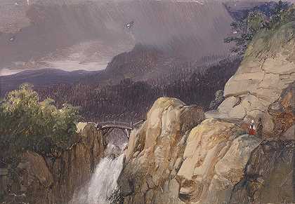 穿越瀑布`Übergang über den Wasserfall by Johann (Giovanni) Varrone