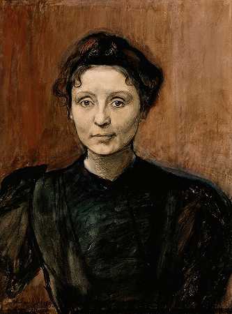 雕塑家马德琳·乔夫雷肖像`Portrait of Sculptor Madeleine Jouvray (1893 ~ 1894) by Magnus Enckell