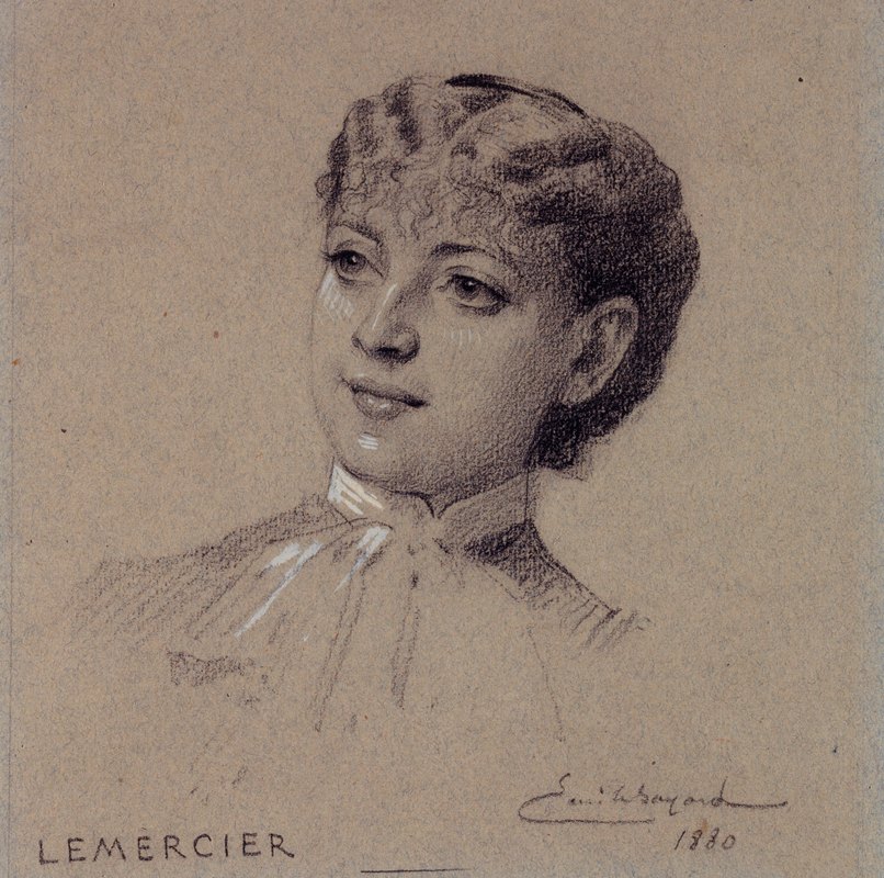 皇宫女演员莱默西尔夫人的肖像。`Portrait de Madame Lemercier, actrice du Palais Royal. (1880) by Émile-Antoine Bayard