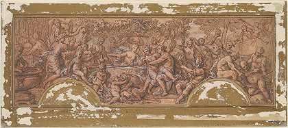 巴克斯和阿里阿德涅的婚礼盛宴`The Wedding Feast of Bacchus and Ariadne (ca. 1709) by Guy Louis Vernansal the Elder
