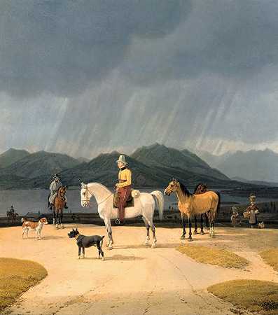 Tegernsee的骑手们`Riders at the Tegernsee (1832) by Wilhelm von Kobell