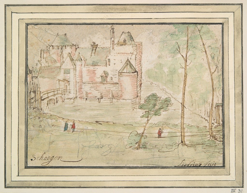 沙根荷兰城堡景观`View of Castle Schagen Holland (17th century) by Christiaen Liefrinck