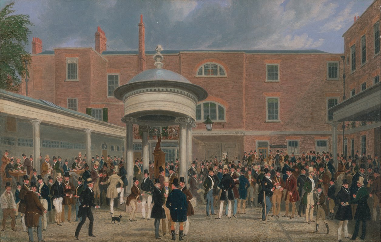 Epsom种族在塔特索尔定居一天`Epsom Races; Settling Day at Tattersalls (1834 ~ 1835) by James Pollard