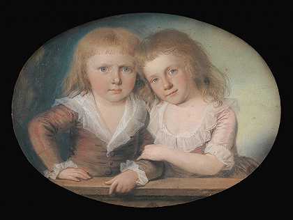 教育部H.E.039部门负责人她有两个孩子`Kontorchef H.E. Moes to børn (1760 – 1802) by Jens Juel