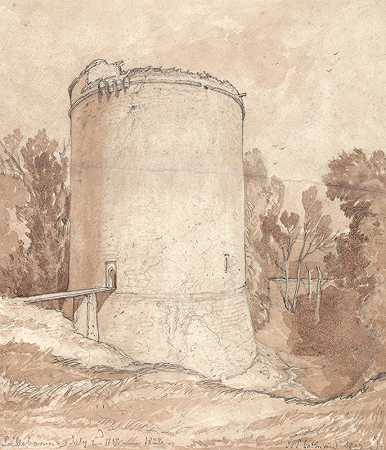 诺曼底利勒邦城堡圆塔`Round Tower, Castle of Lillebonne, Normandy (1822) by John Sell Cotman