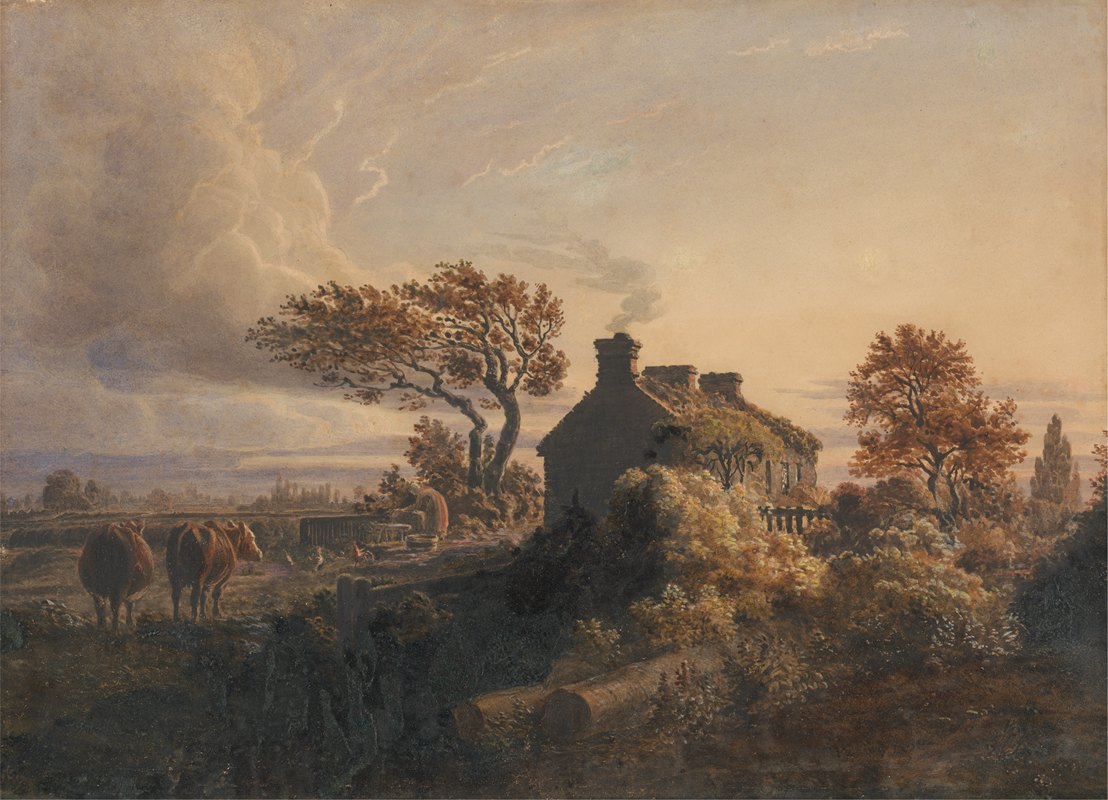 傍晚`Evening (1828) by Cornelius Varley