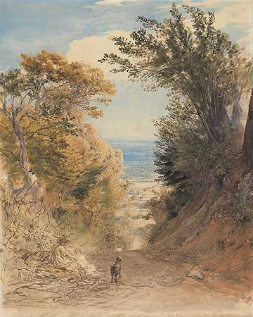 从车上观看肯特郡s山`View from Rooks Hill, Kent (1843) by Samuel Palmer