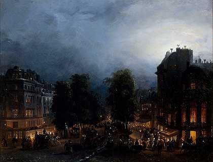 意大利夜总会`Le boulevard des Italiens de nuit (1835) by Domenico Ferri