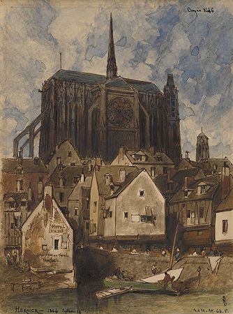 大教堂的外部`Exterior of a Cathedral by Louis-Adolphe Hervier