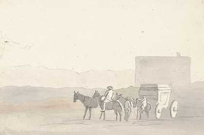 在到达特拉奇纳之前，在路上停下来`Halteplaats onderweg voor aankomst in Terracina (1778) by Abraham-Louis-Rodolphe Ducros