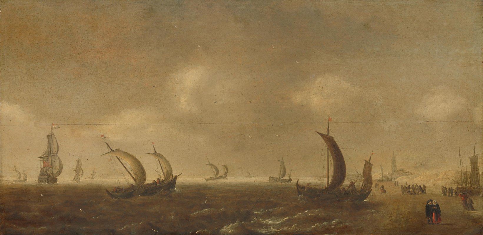 申维宁根海滩上的海景`Seascape on the Beach at Scheveningen (1640 ~ 1660) by Willem van Diest