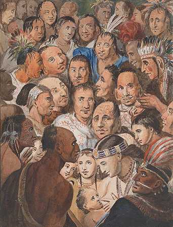印度面孔的画面`Tableau of Indian Faces (1811–ca. 1813) by John Lewis Krimmel