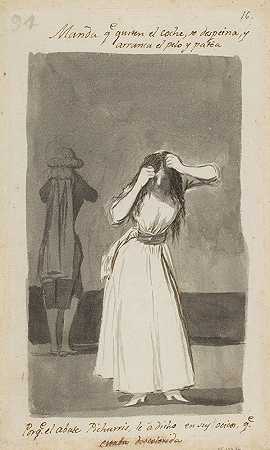 女人发脾气拉头发`Woman throwing a tantrum and pulling her hair (1796–97) by Francisco de Goya