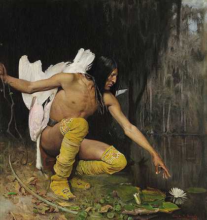 印第安人和百合花`The Indian and the Lily  (1887) by George de Forest Brush