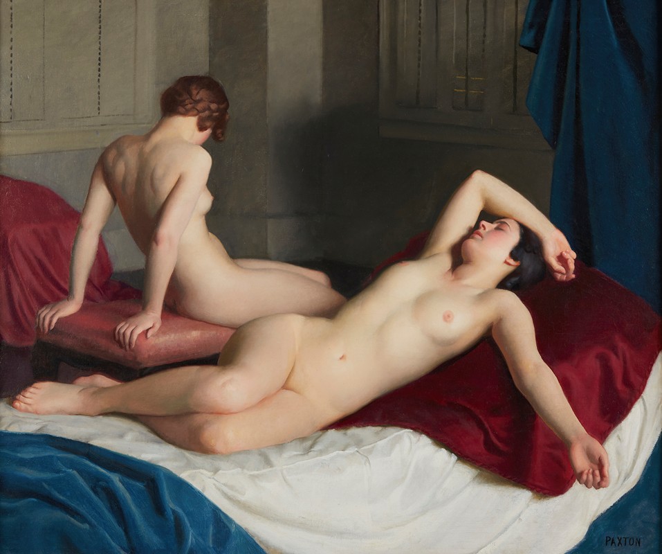 屋内有两个裸体`Interior with Two Nudes by William McGregor Paxton