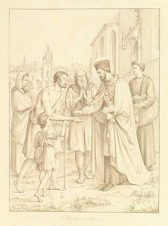 圣约翰·内波穆克分发施舍`Saint Johannes Nepomuk Distributing Alms (1828) by Leopold Kupelwieser