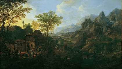 理想的农舍景观`Ideale Landschaft mit Bauernkirmes by Josef Orient
