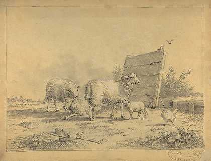 风景中的羊`Sheep in a Landscape (1870) by Eugène Joseph Verboeckhoven