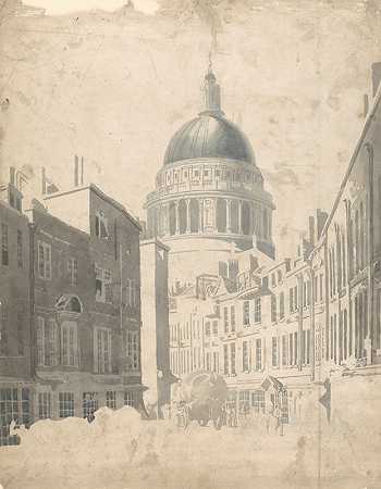 圣保罗s大教堂，出自圣马丁伦敦s-le-Grand`St. Pauls Cathedral, from St. Martins~le~Grand, London (ca. 1795) by Thomas Girtin